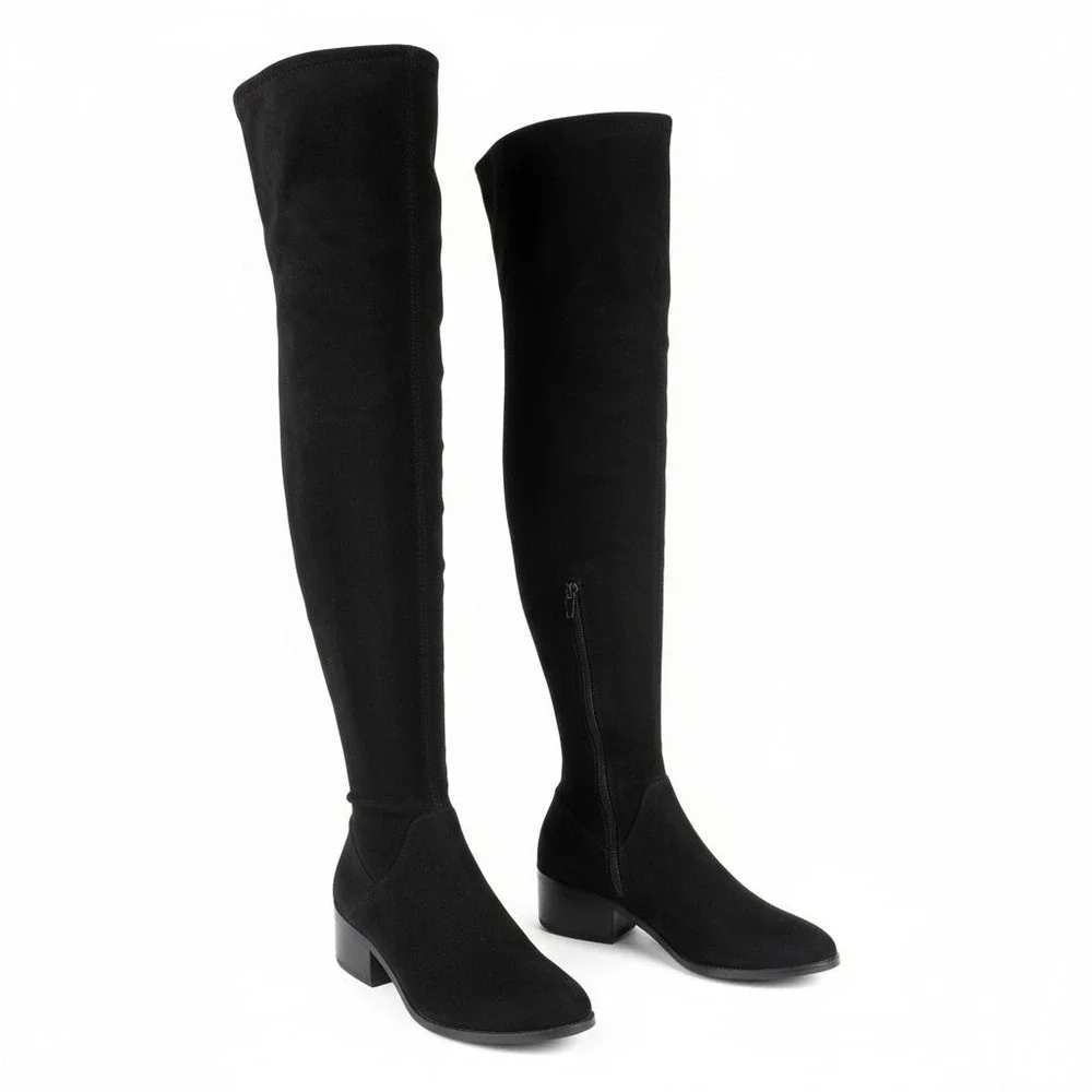 Steve Madden Over Knee Boots‎ 6 Women Black Stretch Faux Suede Riding Equestrian